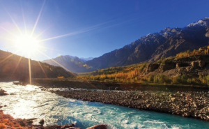 Sun is shining with full glory on Hunza River